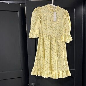 Batsheva Yellow Floral Ruffle Dress